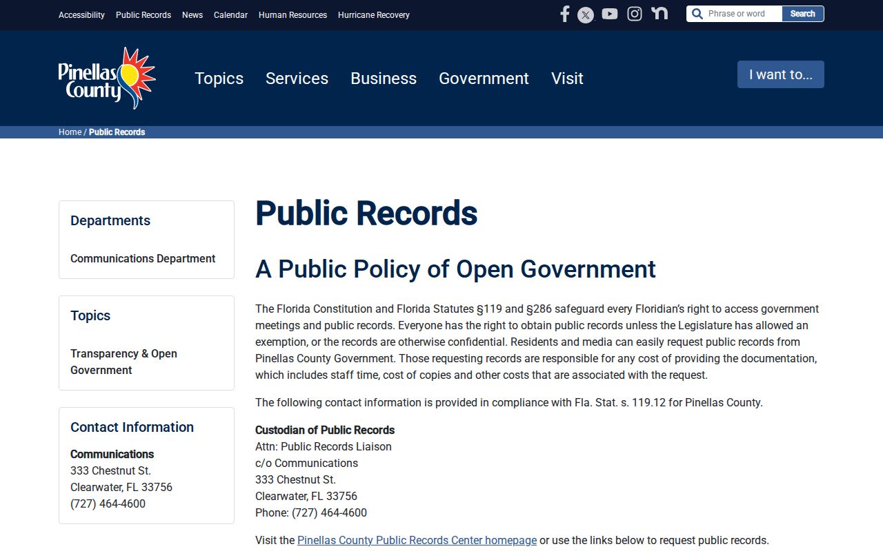 Pinellas Park residents directory county public records gateway