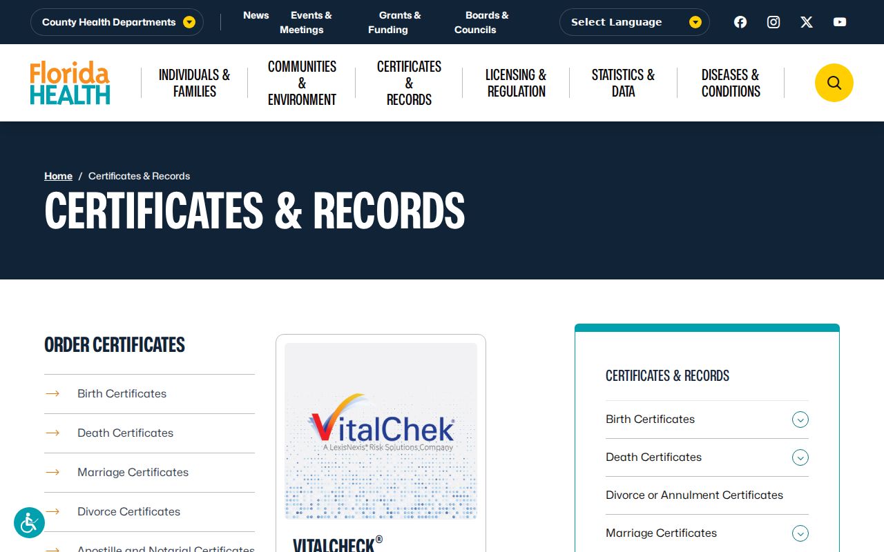 Pinellas Park residents directory Florida vital records page