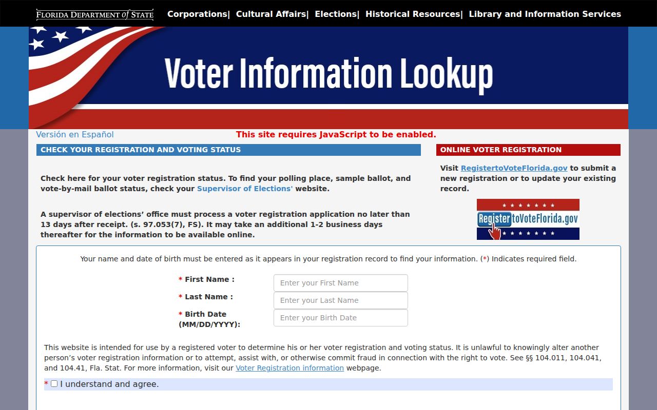 Pinellas Park resident lookup using Florida voter status
