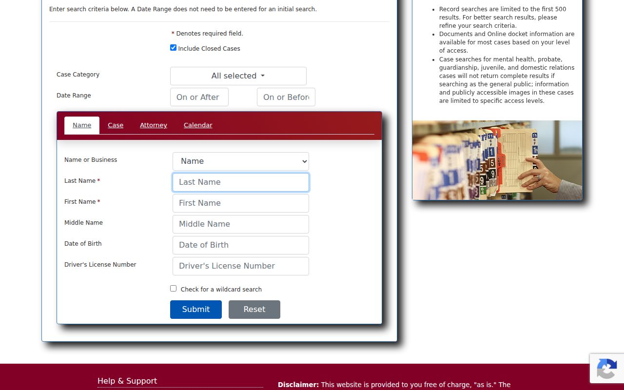 Pinellas Park resident lookup in the Pinellas court case portal