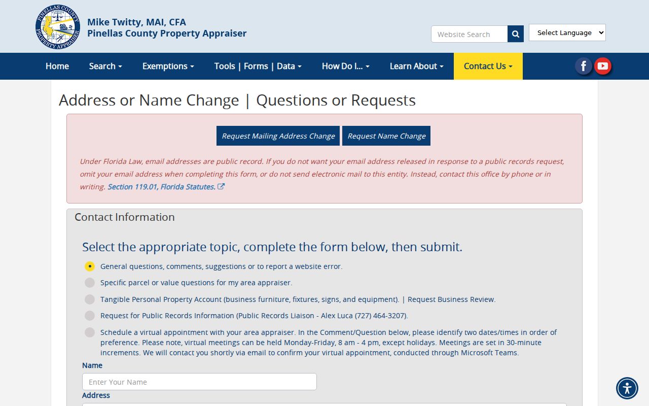 Pinellas County Property Appraiser contact options