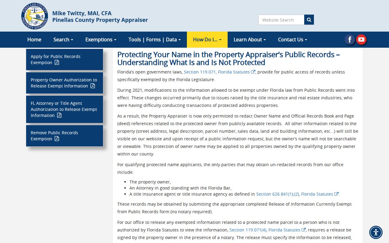 Pinellas County protected property record guidance