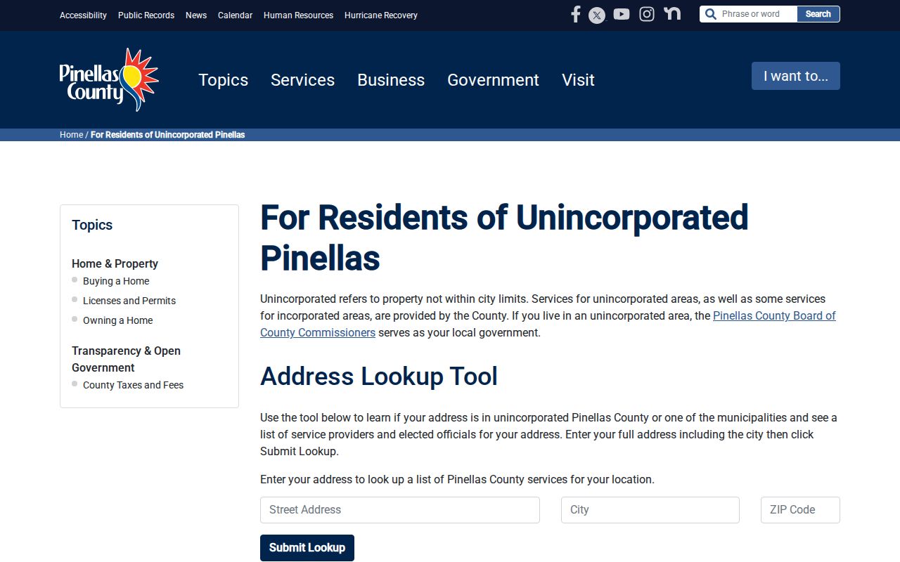 Pinellas Park ZIP code directory jurisdiction check